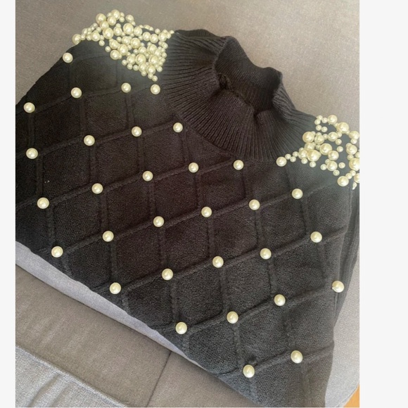 Pearl Embellished Black Knit Textured Sweater - Picture 10 of 14